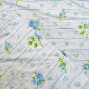 Vintage Lady Pepperell Pillowcase Blue Roses Floral Stripe‎ 70s Boho Cottagecore